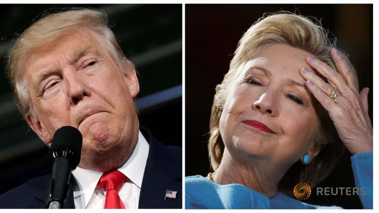 Most polls show Clinton narrowly leading Trump on election eve