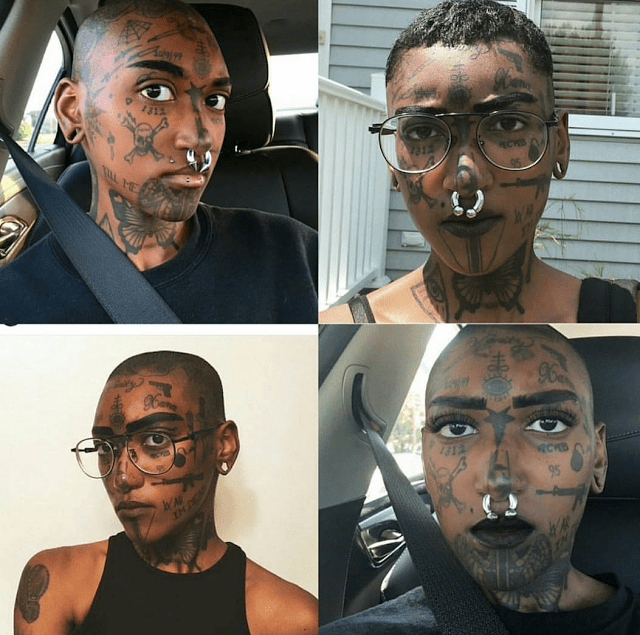 Black lady with tattoos all over her face that got mouths wagging